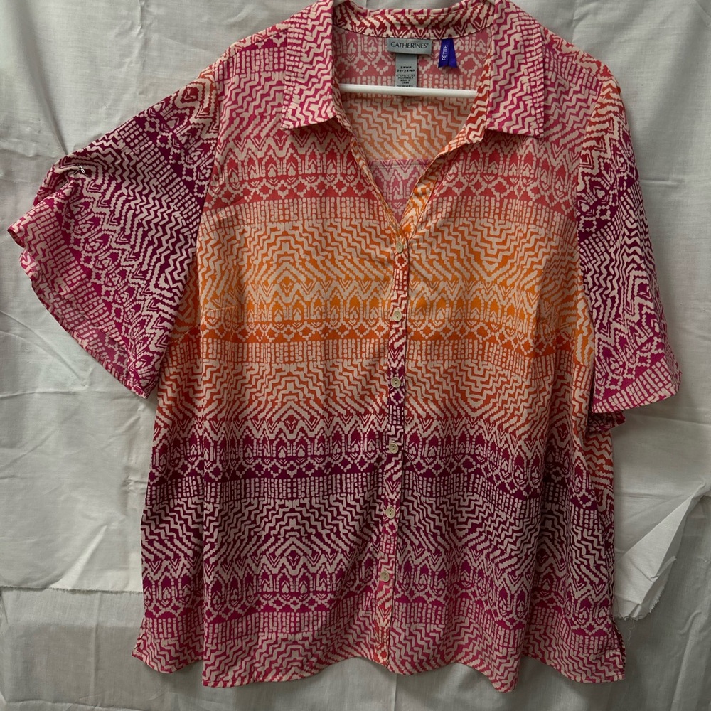 Catherines Pink and Orange Collared Casual Shirt